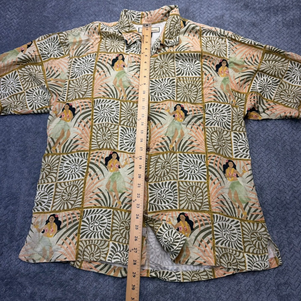 Tommy Bahama Hula Girl Shirt Mens L Beige Silk Tropical Camp Relax Fit - Picture 7 of 10